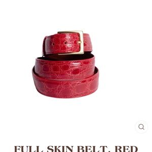 Luxurious Red and Gold Leather Belt with Textured Finish